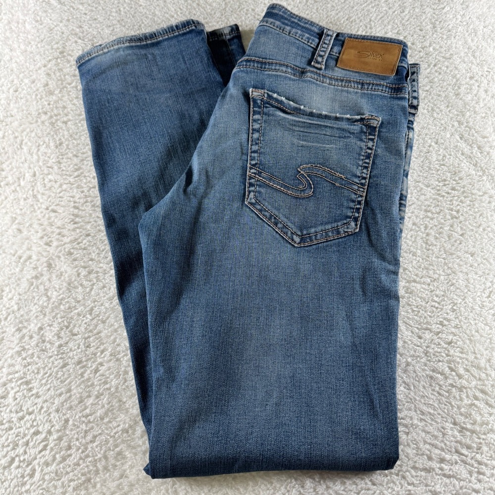 Silver Jeans Co Eddie Jeans Mens 34x34 Blue‎ Straight Medium Wash Distressed